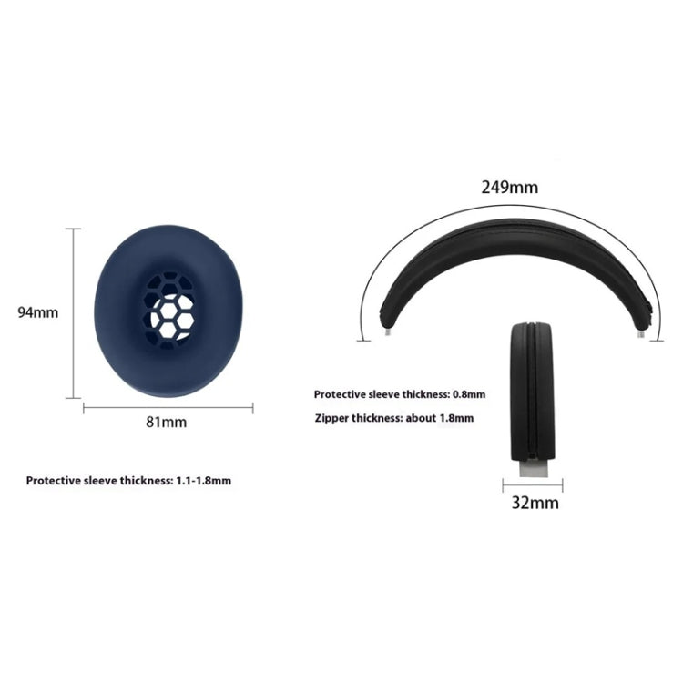 For Beats Studio Pro Headphones Silicone Ear Cushion + Headband Cover Set, Set Black, Set Beige, Set Red, Set Deep Blue