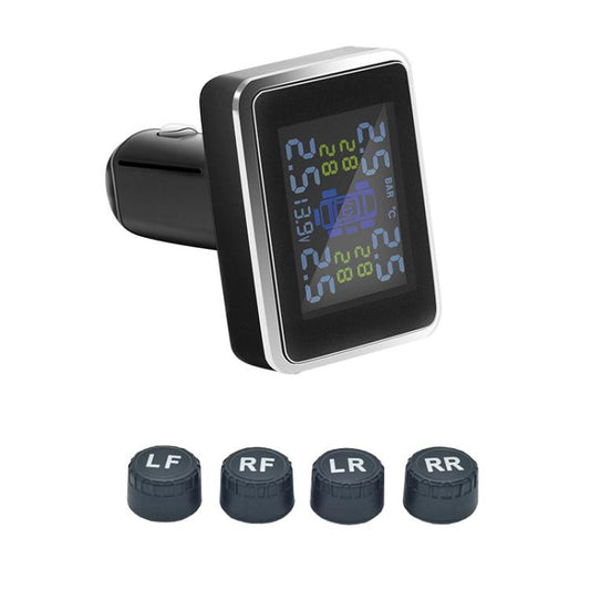 Monitor de presión de neumáticos inalámbrico tipo encendedor de cigarrillos para automóvil, sensor de presión de neumáticos externo e interno.