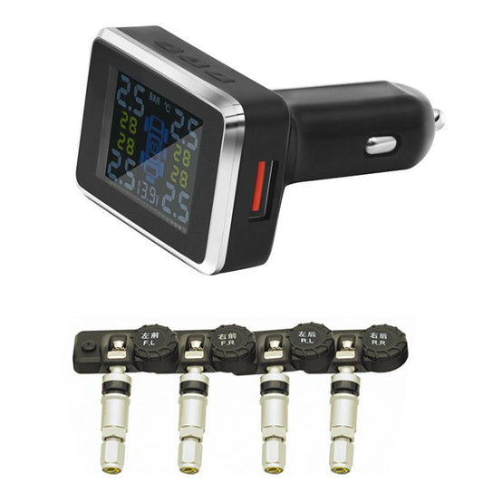 Monitor de presión de neumáticos inalámbrico tipo encendedor de cigarrillos para automóvil, sensor de presión de neumáticos externo e interno.