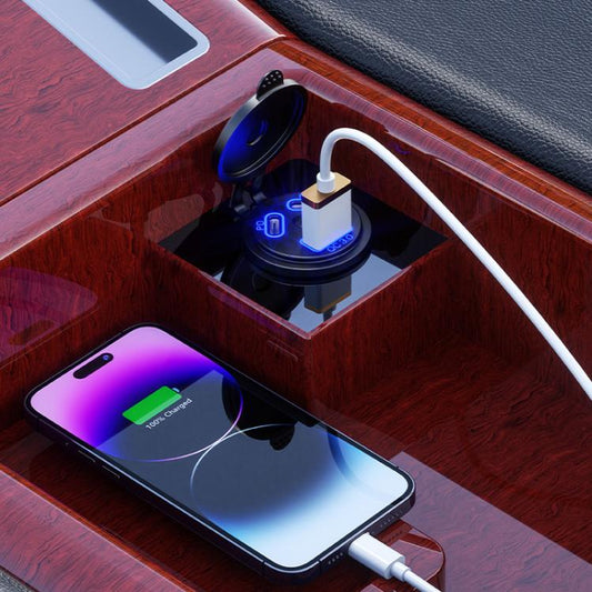 Chargeur de voiture Kewig P22A 12-24V pour véhicule, moto, bateau, modifié, double PD+QC3.0, 3 ports, avec interrupteur et borne
