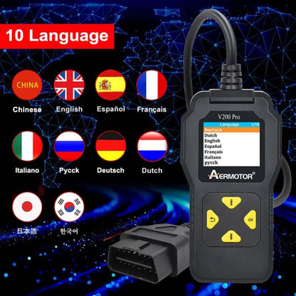 AERMOTOR V200PRO Car Troubleshooter Engine Inspection Scanner Readout Card ELM327 Battery Inspection Tool