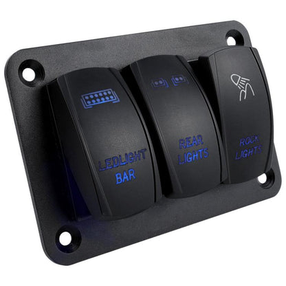 Blue Light Laser Engraved Panel Combination Switch For Car Boat, 3-digit Panel, 2-digit Panel