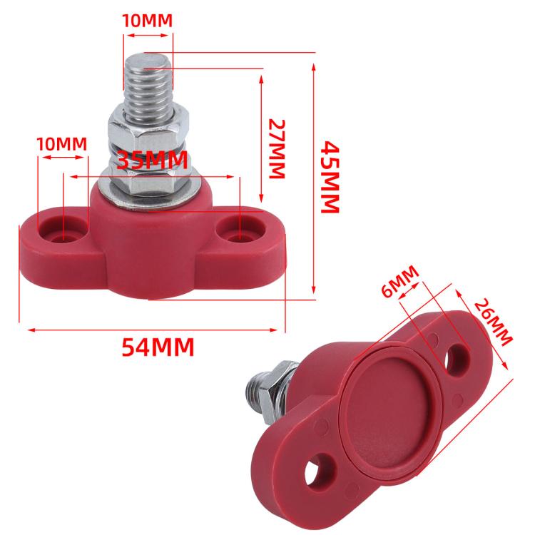 12V RV Yacht M10 Single Pole Battery Terminal, Red, Black, Red Black Pair