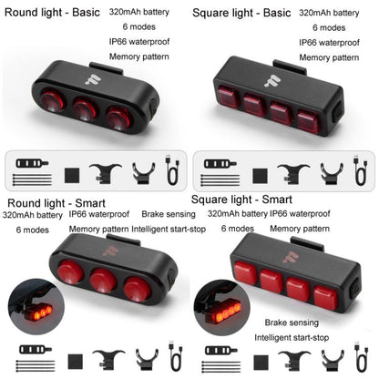 WEST BIKING Bicycle Night Riding Long Endurance Warning Brake Taillight, Round Light Basic, Square Light Basic, Round Light Smart, Square Light Smart