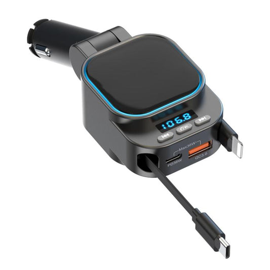 Chargeur de voiture avec double câble rétractable, transmetteur MP3 Bluetooth BC97
