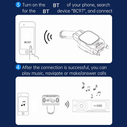 Dual Retractable Cable Car Charger Automobile Bluetooth MP3 Player, BC97