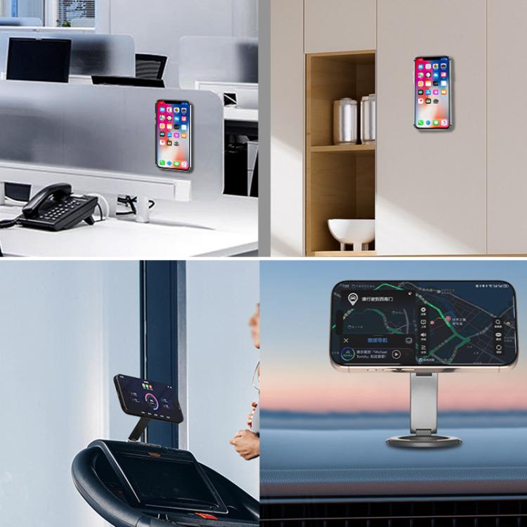 Foldable Double-sided Magnetic Phone Holder Gym Car Universal Stand, Mirror Type Black, Mirror Type Silver