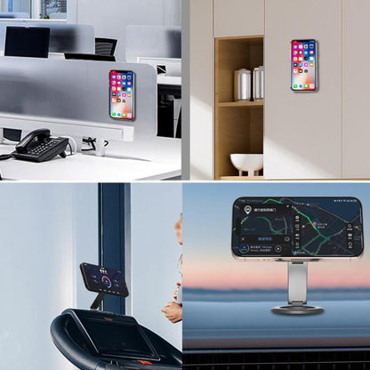 Foldable Double-sided Magnetic Phone Holder Gym Car Universal Stand, Mirror Type Black, Mirror Type Silver