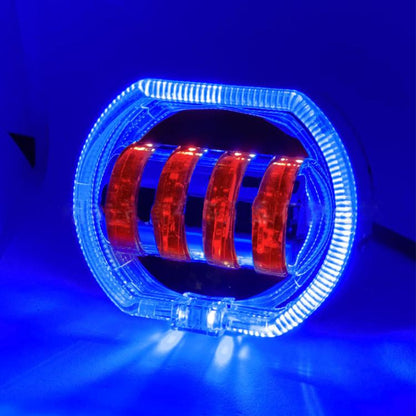 Motorcycle Electric Vehicle General Modification LED Headlight 4 Beads Double Lens Lamps, Blue Aperture+Red Devil Eye, Ice Blue Aperture+Red Devil Eye, Green Aperture+Red Devil Eye, Yellow Aperture+Red Devil Eye, White Aperture+Blue Devil Eye          ...