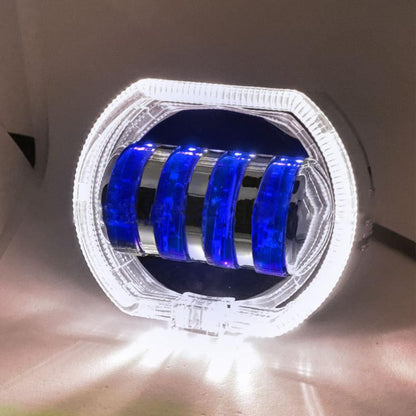 Motorcycle Electric Vehicle General Modification LED Headlight 4 Beads Double Lens Lamps, Blue Aperture+Red Devil Eye, Ice Blue Aperture+Red Devil Eye, Green Aperture+Red Devil Eye, Yellow Aperture+Red Devil Eye, White Aperture+Blue Devil Eye          ...
