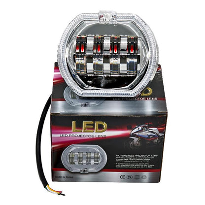 Motorcycle Electric Vehicle General Modification LED Headlight 4 Beads Double Lens Lamps, Blue Aperture+Red Devil Eye, Ice Blue Aperture+Red Devil Eye, Green Aperture+Red Devil Eye, Yellow Aperture+Red Devil Eye, White Aperture+Blue Devil Eye          ...