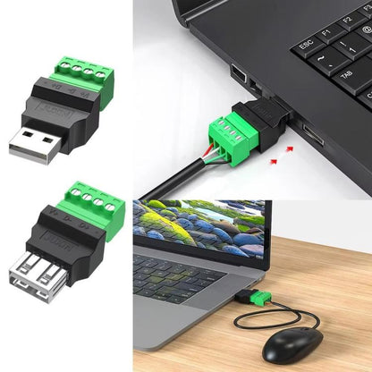 JUXIN USB2.0 Plug Adapter Type-A to 4 Pin Screw Terminal Block Connector, Male, Female