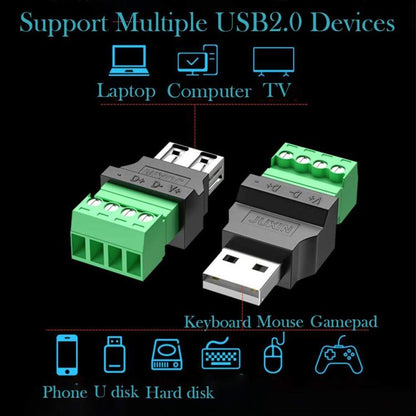 JUXIN USB2.0 Plug Adapter Type-A to 4 Pin Screw Terminal Block Connector, Male, Female