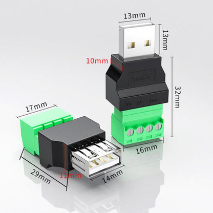 JUXIN USB2.0 Plug Adapter Type-A to 4 Pin Screw Terminal Block Connector, Male, Female