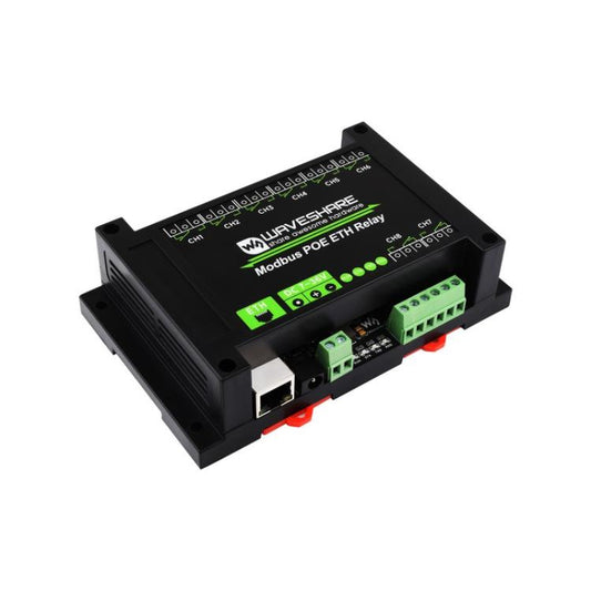 Waveshare 24964 Industrial 8-ch Ethernet Relay Module, PoE Port Communication, 24964