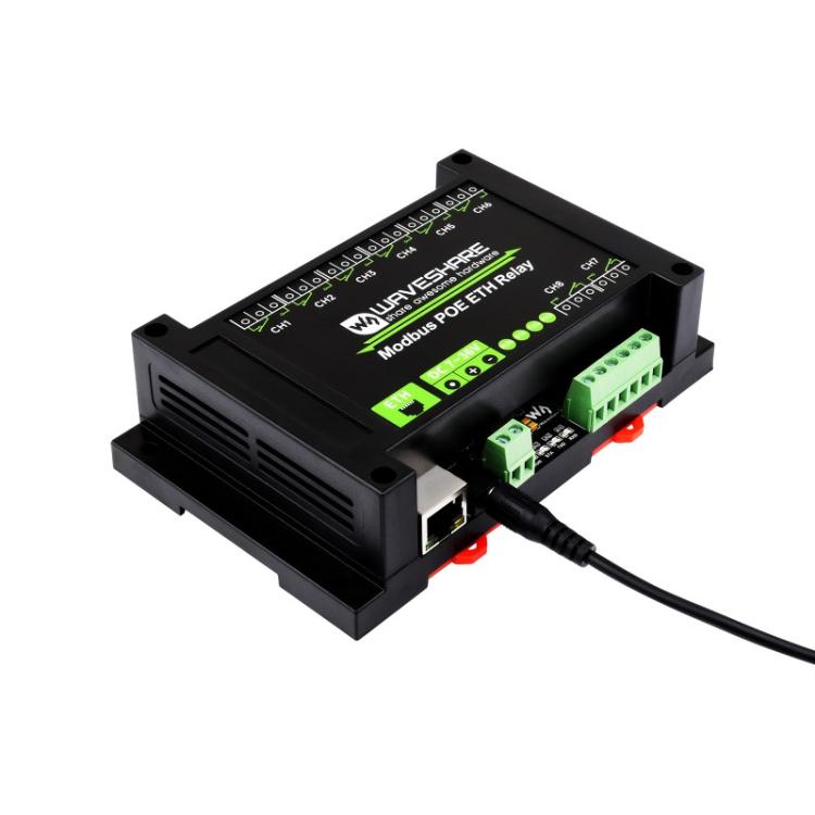 Waveshare 24964 Industrial 8-ch Ethernet Relay Module, PoE Port Communication, 24964