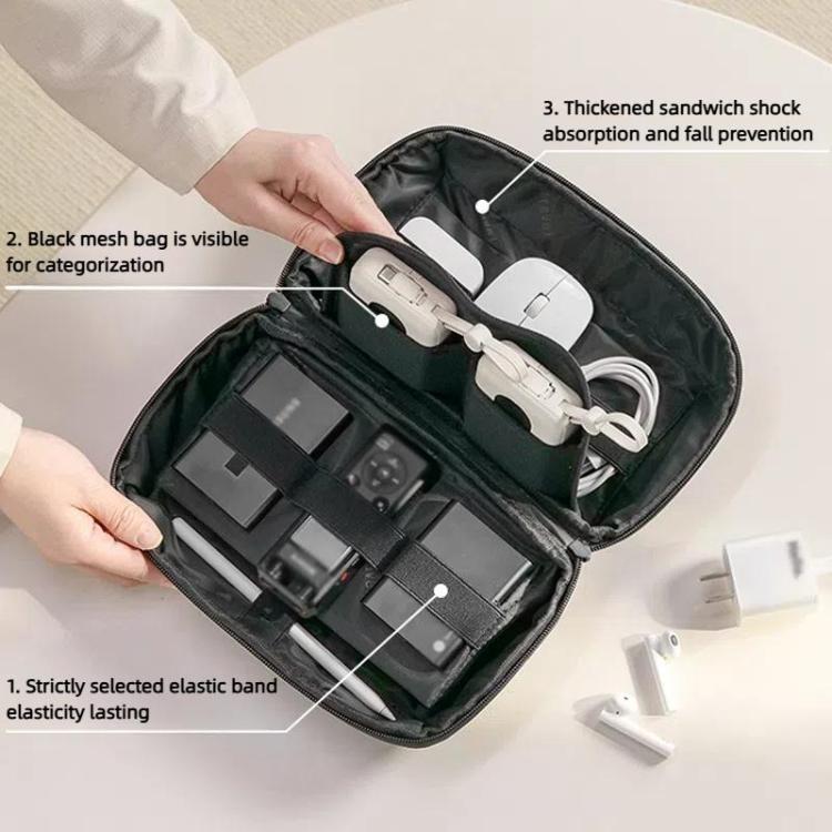 Business Trip Double Layer RPET Digital Cable Storage Bag Bluetooth Earphone Storage Organizer Handbag
