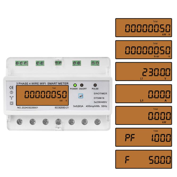 3-phase Tuya WiFi Energy Meter AC 380V, SINOTIMER DTS6619-050 80A With Switch, SINOTIMER DTS6619-049 100A Without Switch