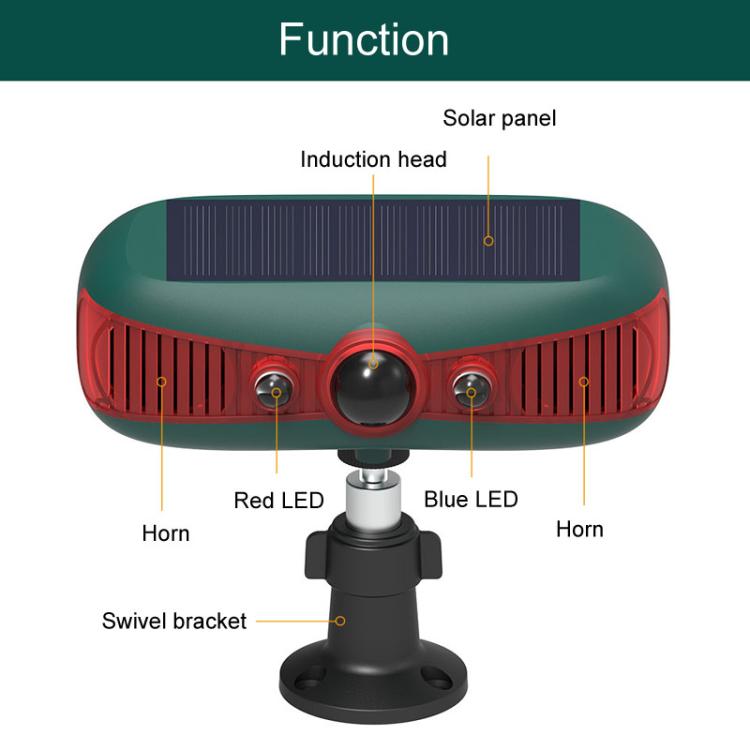 N911Y Alarme solaire extérieure Détecteur infrarouge Sonore et lumineux Répulsif d'animaux