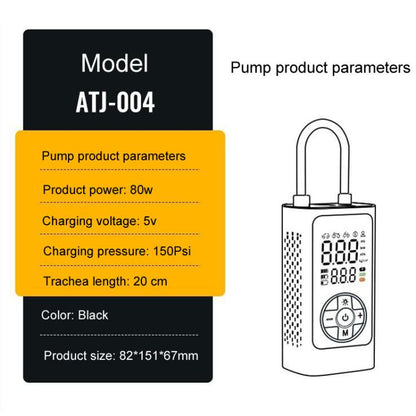 ATJ-004 Pompe à pneu de voiture portable sans fil intelligente avec affichage numérique et fonctions multiples
