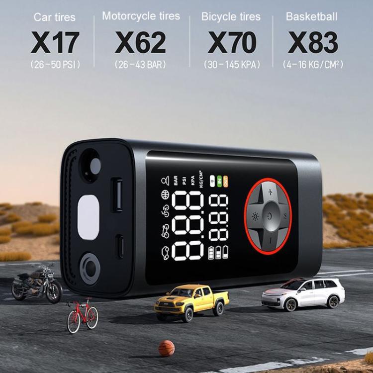 ATJ-004 Pompe à pneu de voiture portable sans fil intelligente avec affichage numérique et fonctions multiples