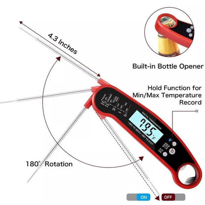 LCD Screen Digital Display Foldable Food Thermometer Kitchen Barbecue Thermometer