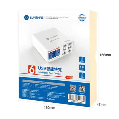 SUNSHINE SS-304D 6-Port USB Smart Charger Multi-Port Digital Display Fast Charging For Mobile Phone, US Plug, EU Plug