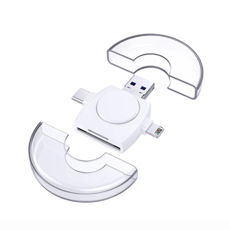 USB-A To USB-C / Type-C + Micro USB + 8 Pin 6-In-1 Round Multifunctional Card Reader