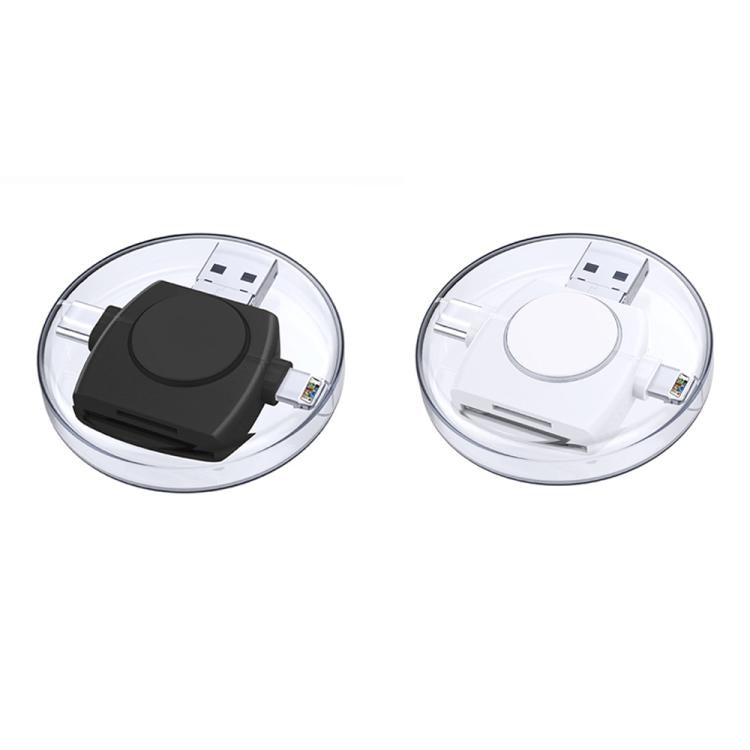 USB-A To USB-C / Type-C + Micro USB + 8 Pin 6-In-1 Round Multifunctional Card Reader