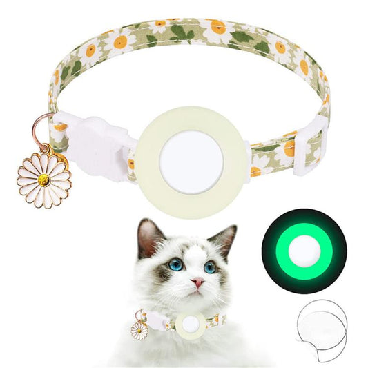 For AirTag Tracker Silicone Cover Small Daisy Pet Collar Dog Collar With Bell And Front Back Film