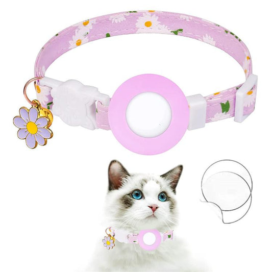 For AirTag Tracker Silicone Cover Small Daisy Pet Collar Dog Collar With Bell And Front Back Film