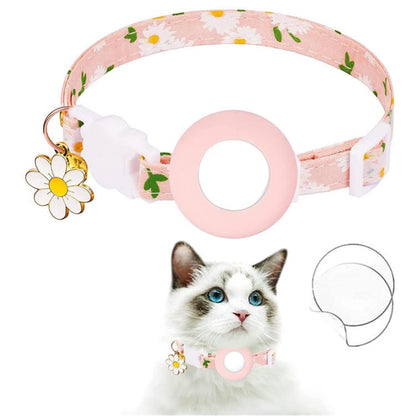 For AirTag Tracker Silicone Cover Small Daisy Pet Collar Dog Collar With Bell And Front Back Film