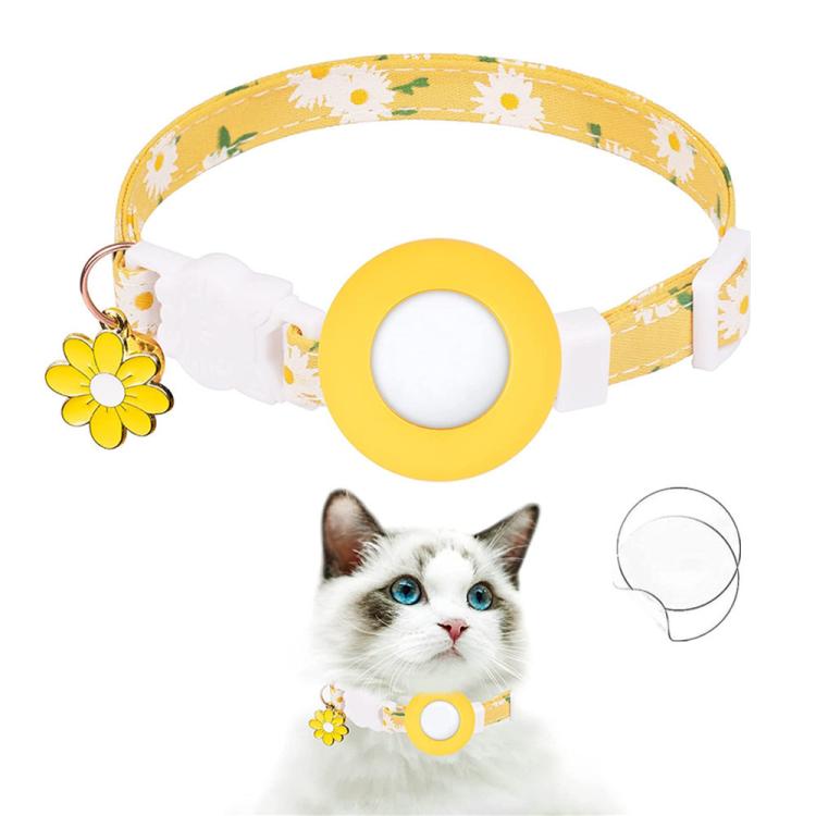 For AirTag Tracker Silicone Cover Small Daisy Pet Collar Dog Collar With Bell And Front Back Film