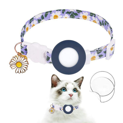 For AirTag Tracker Silicone Cover Small Daisy Pet Collar Dog Collar With Bell And Front Back Film