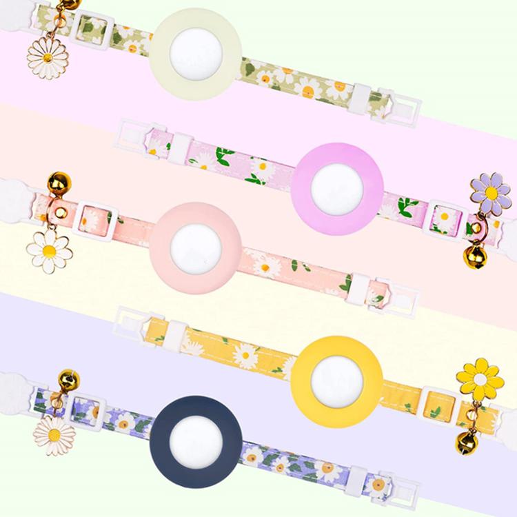 For AirTag Tracker Silicone Cover Small Daisy Pet Collar Dog Collar With Bell And Front Back Film