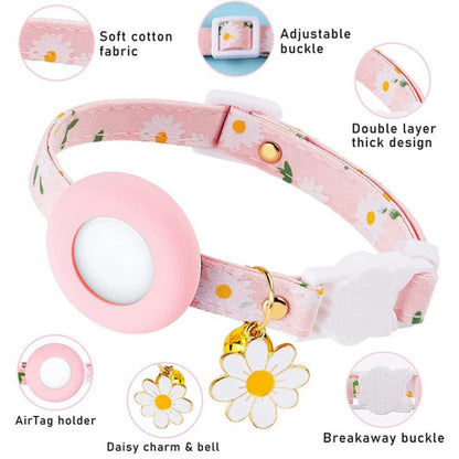 For AirTag Tracker Silicone Cover Small Daisy Pet Collar Dog Collar With Bell And Front Back Film