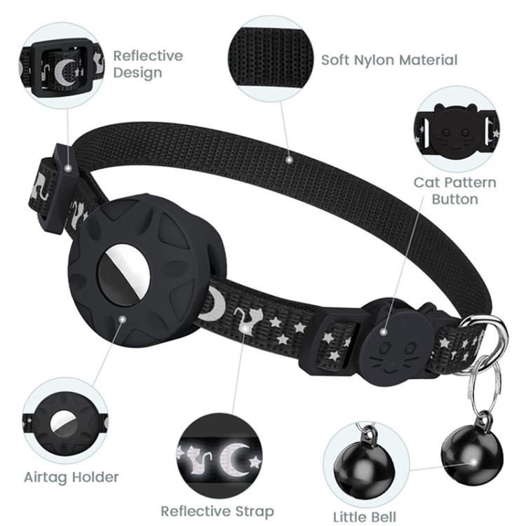 For AirTag Tracker Silicone Case Reflective Stars And Moon Cats Dogs Pet Collar With Bell