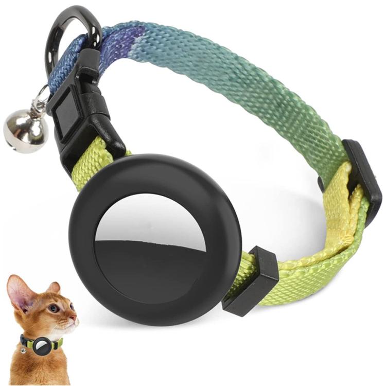 For AirTag Tracker Silicone Case Rainbow Gradient Pet Cat Collar With Bell