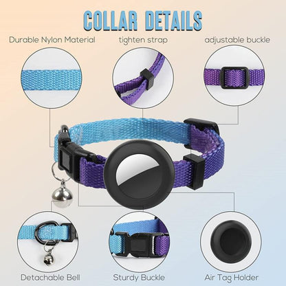 For AirTag Tracker Silicone Case Rainbow Gradient Pet Cat Collar With Bell