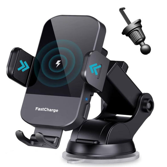 15W auto-gemonteerde slimme inductie draadloze oplaadhouder voor mobiele telefoons, zuignaphouder + luchtuitlaatclip, met zuignaphouder