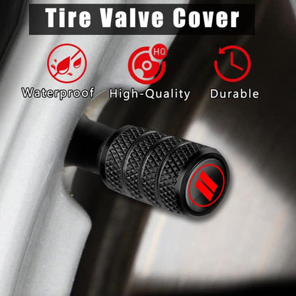 2 Sets Car Modification Aluminum Tire Valve Caps, Red Strip Grid