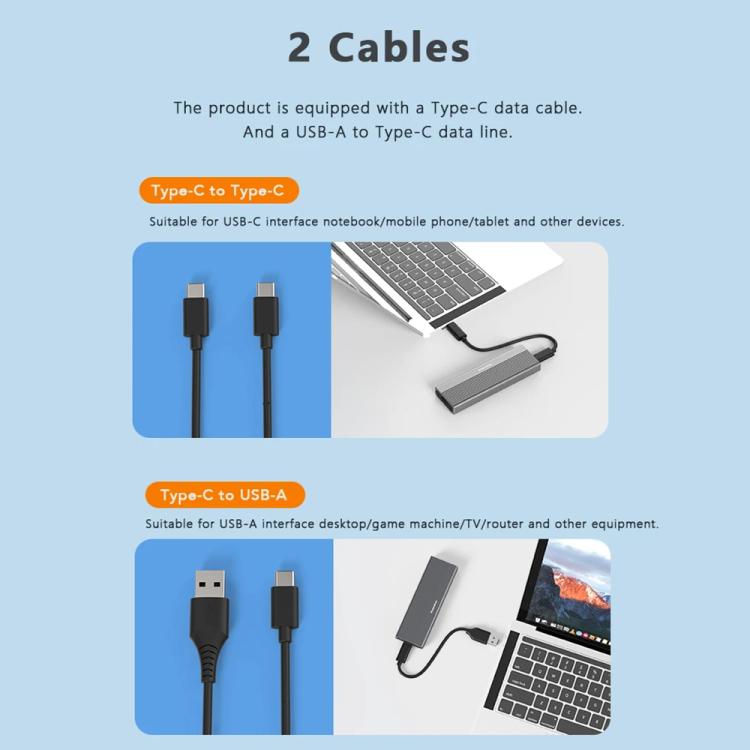 Blueendless 2818SN M.2 Nvme / Sata Dual-protocol Mobile Hard Disk Box, with Type-C to USB-A Cable, with 2-in-1 Cable