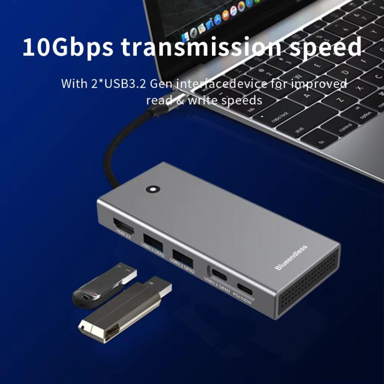 Blueendless M.2 Nvme/Sata Dual-Protocol Hard Disk Box HUB, 4K60Hz+USB 10G x 2+Type-C 10G+PD100W, USB 10G x 2 + Type-C 10G + 5V2A, USB2.0 x 2 + SD/TF2.0