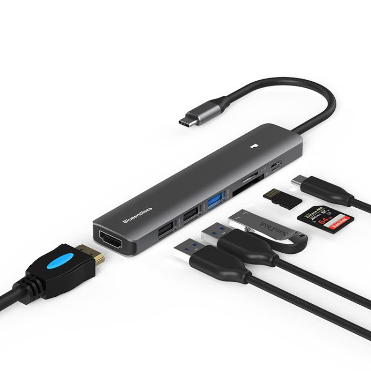 Blueendless Multifunctional Type-C Docking Station, 5-in-1 HDMI + PD + USB3.0 + USB2.0 x 2, 7-in-1 HDMI + PD + USB3.0 + USB2.0 x 2 + SD + TF