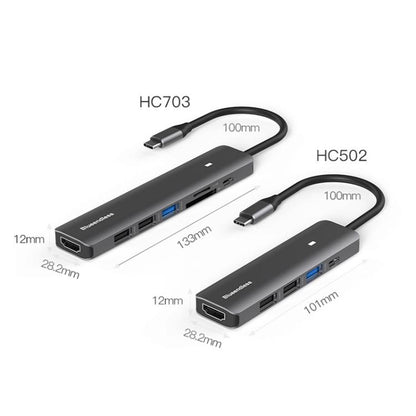 Blueendless Multifunctional Type-C Docking Station, 5-in-1 HDMI + PD + USB3.0 + USB2.0 x 2, 7-in-1 HDMI + PD + USB3.0 + USB2.0 x 2 + SD + TF