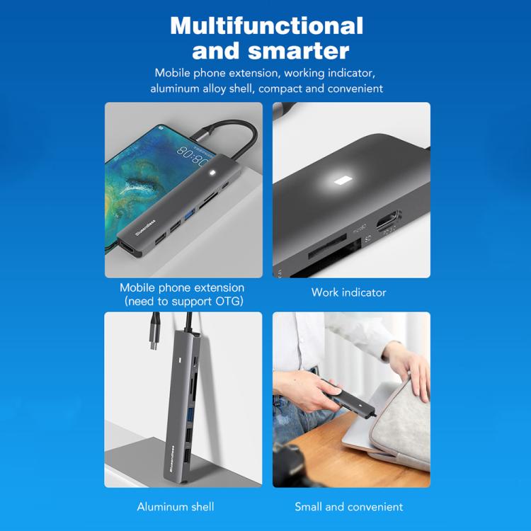 Blueendless Multifunctional Type-C Docking Station, 5-in-1 HDMI + PD + USB3.0 + USB2.0 x 2, 7-in-1 HDMI + PD + USB3.0 + USB2.0 x 2 + SD + TF