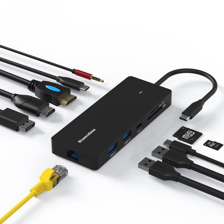 Blueendless Type-C Gigabit Ethernet Port Multi-Screen Different Display HUB, DP x 2 + HDMI, HDMI x 2 + DP