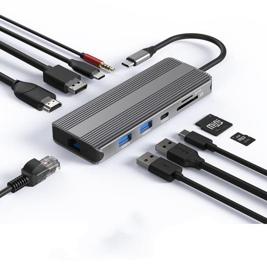Station d'accueil multifonction Blueendless Type-C HD Gigabit avec réseau, 10-en-1 DP+HDMI double 8K, 10-en-1 double HDMI 8K+4K
