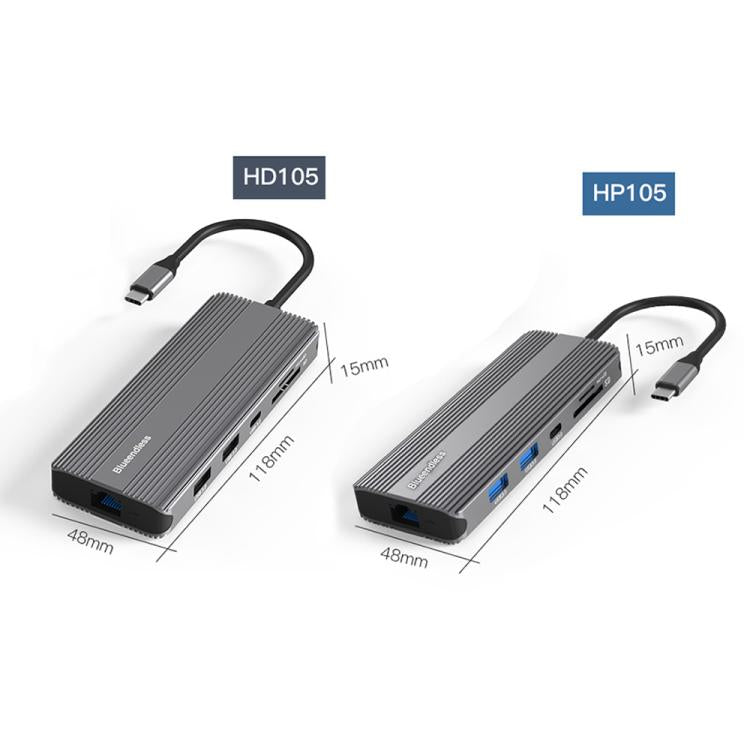 Station d'accueil multifonction Blueendless Type-C HD Gigabit avec réseau, 10-en-1 DP+HDMI double 8K, 10-en-1 double HDMI 8K+4K