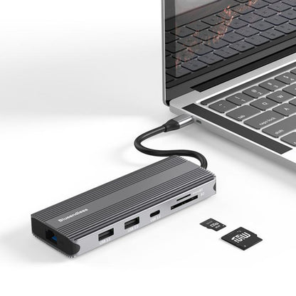 Station d'accueil multifonction Blueendless Type-C HD Gigabit avec réseau, 10-en-1 DP+HDMI double 8K, 10-en-1 double HDMI 8K+4K